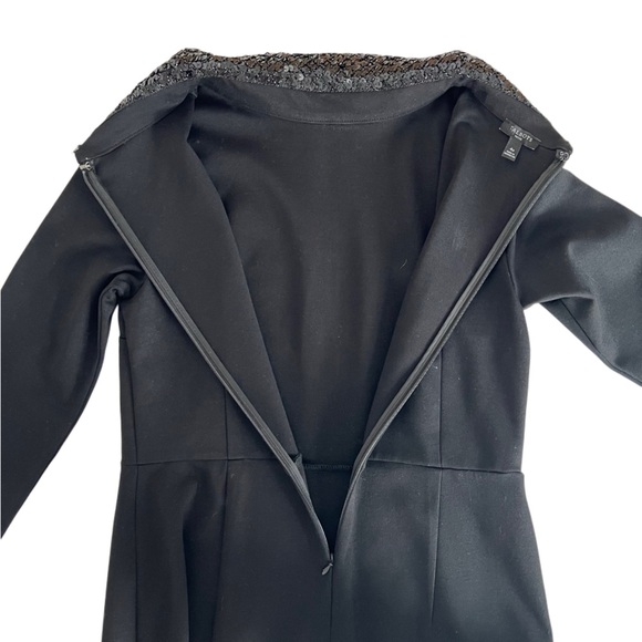 Talbots Black Sheath Dress Mock Neck Sequin Collar Cocktail Event Evening 4P - Picture 5 of 12